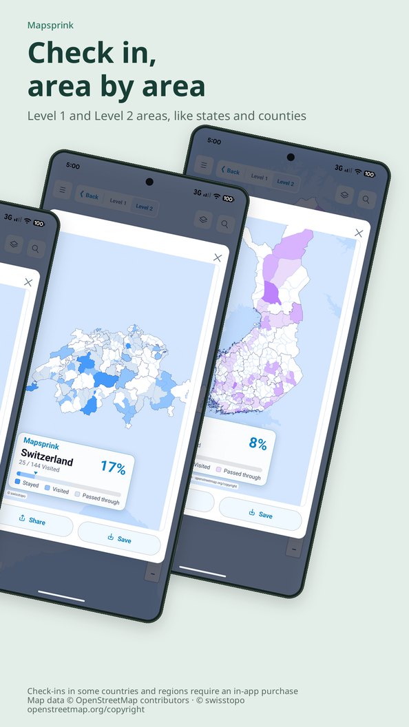 Check in, area by area